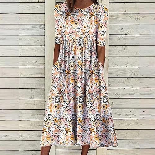 Tshirt Dress for Women 2024 Casual Plus Size Summer Midi Dress Boho Floral Print Loose Flowy Long Dresses with Pockets