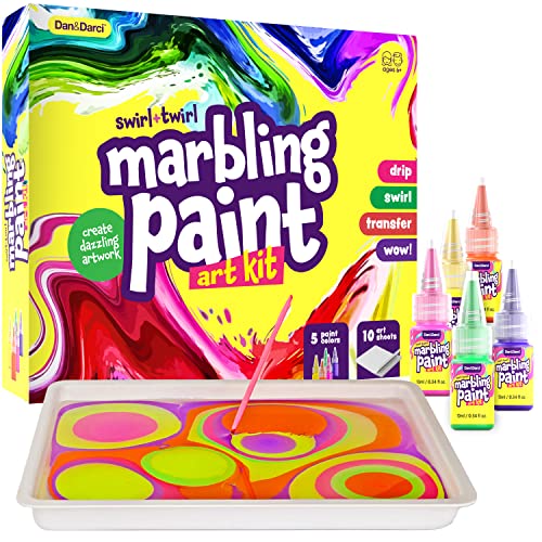 Marbling Paint Art Kit for Kids - Arts and Crafts Gifts for Girls & Boys Ages 6-12 Years Old - Craft Kits Set - Best Paint Gift Ideas Activities Toys Age 5 6 7 8 9 10 Year Olds - Marble Painting Kits