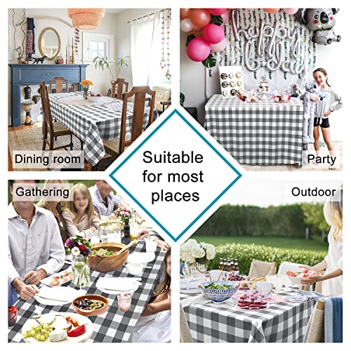 Hiasan Checkered Tablecloth Rectangle - Stain Resistant, Waterproof and Washable Table Cloth Gingham for Outdoor Picnic, Holiday Dinner, 60 x 102 Inch, Grey and White