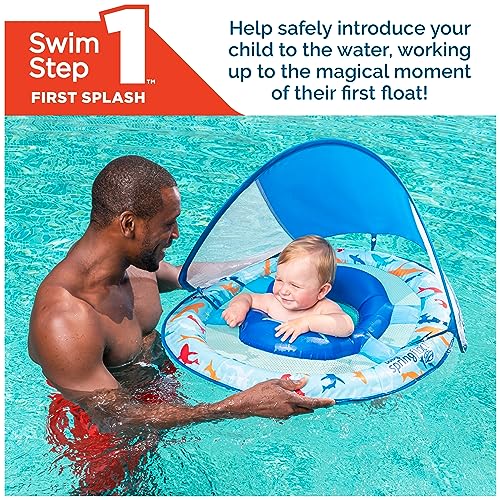 Swimways Sun Canopy Inflatable Baby Spring Float for Kids 9-24 Months, Shark Design