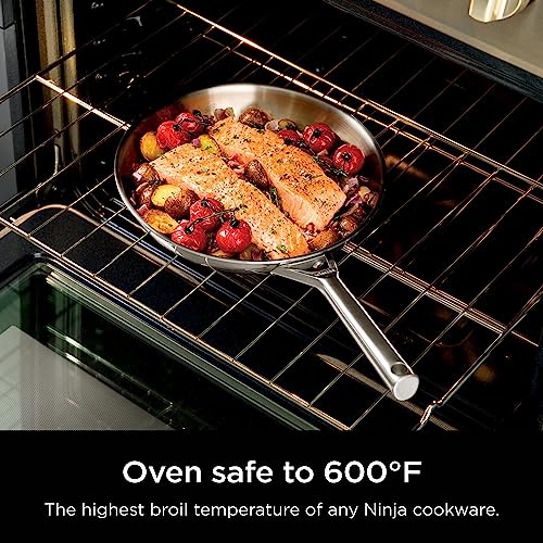 Ninja C90026 EverClad Commercial-Grade Stainless Steel 10.25" Fry Pan, Tri-Ply Pans, Oven Safe to 600°F, PFAS Safe, All Stovetops & Induction Compatible, Stainless