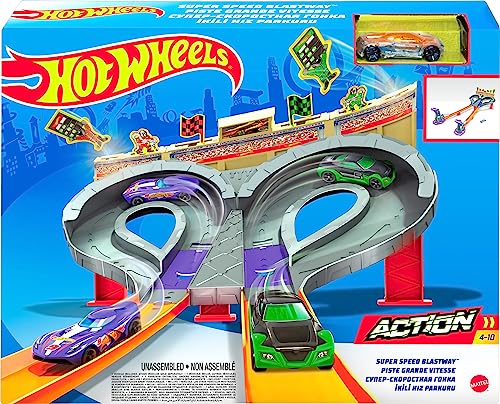 Hot Wheels Toy Car Track Set Super Speed Blastway, Dual-Track Racing for 1 or 2 Players, 1:64 Scale Car