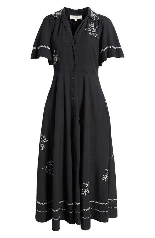 THE GREAT. Bridge Embroidered Cotton Midi Shirtdress