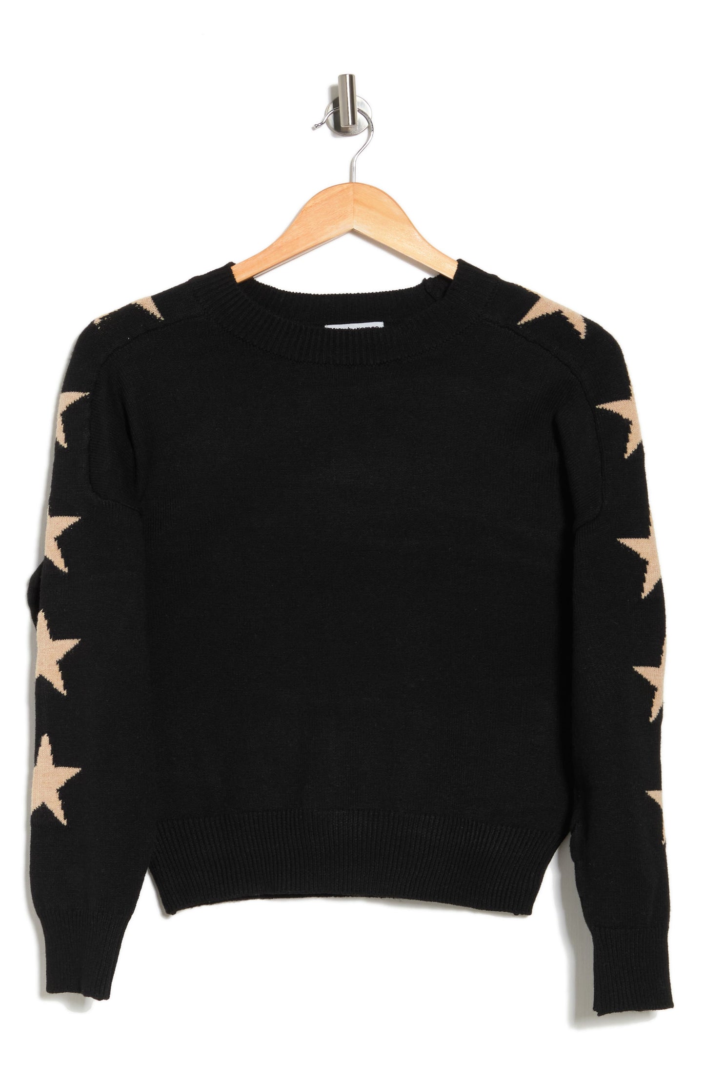 Sweet Romeo Star Print Sleeve Sweater, Alternate, color, BLACK/ CAMEL