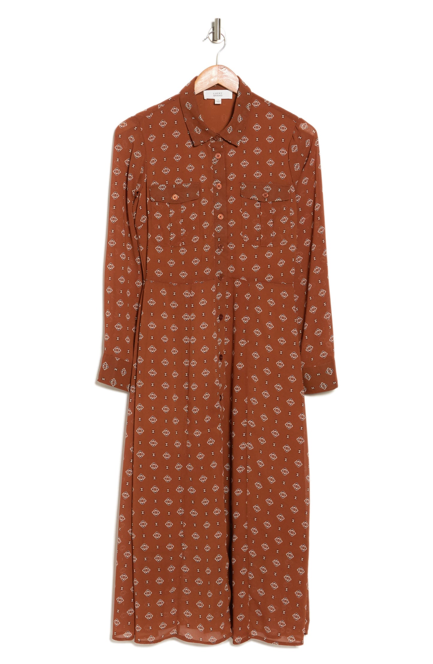 LUCKY BRAND Printed Midi Shirtdress, Alternate, color, BROWN MEDALLION