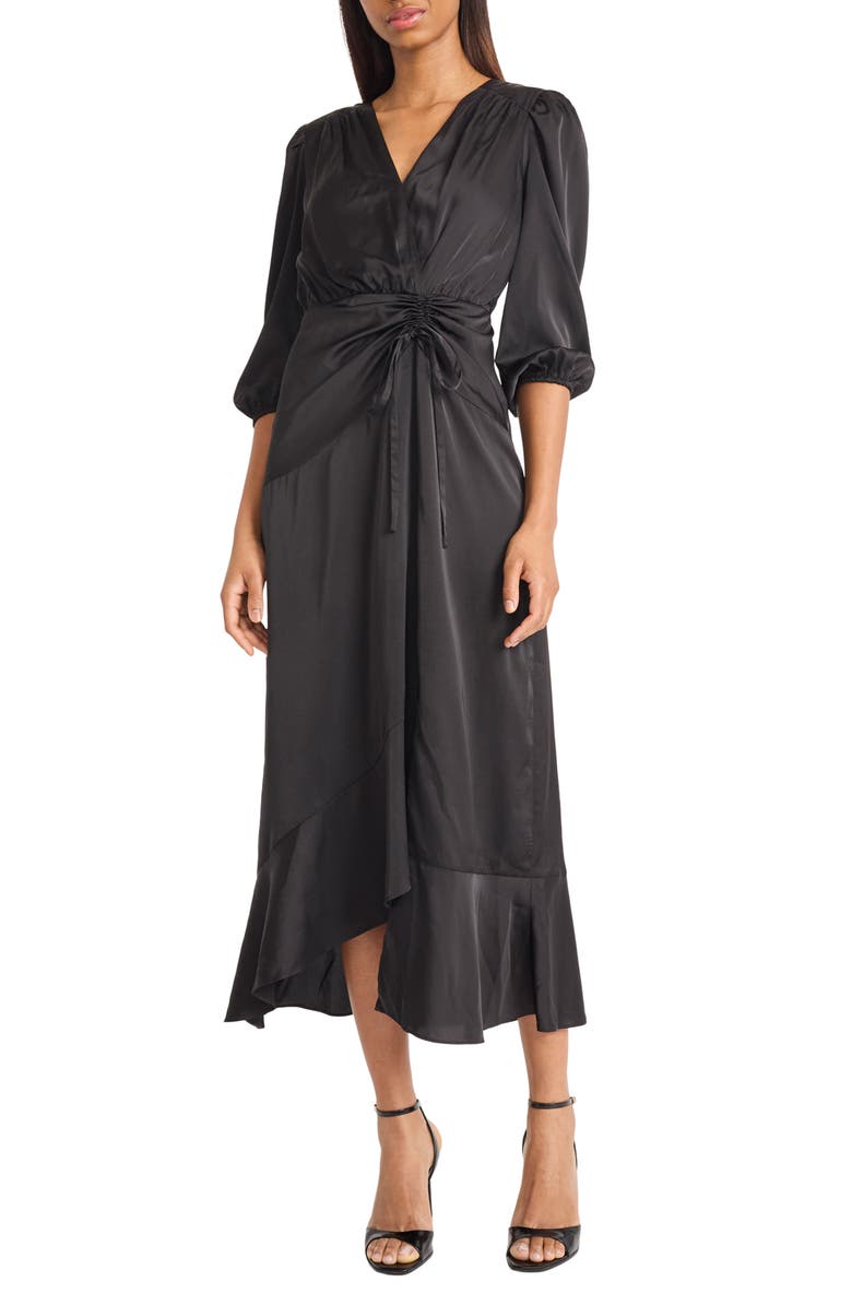 Donna Morgan Front Tie Satin Midi Dress
