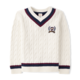 Kids Cable Knit Varsity Sweater - Campus Cuties - white