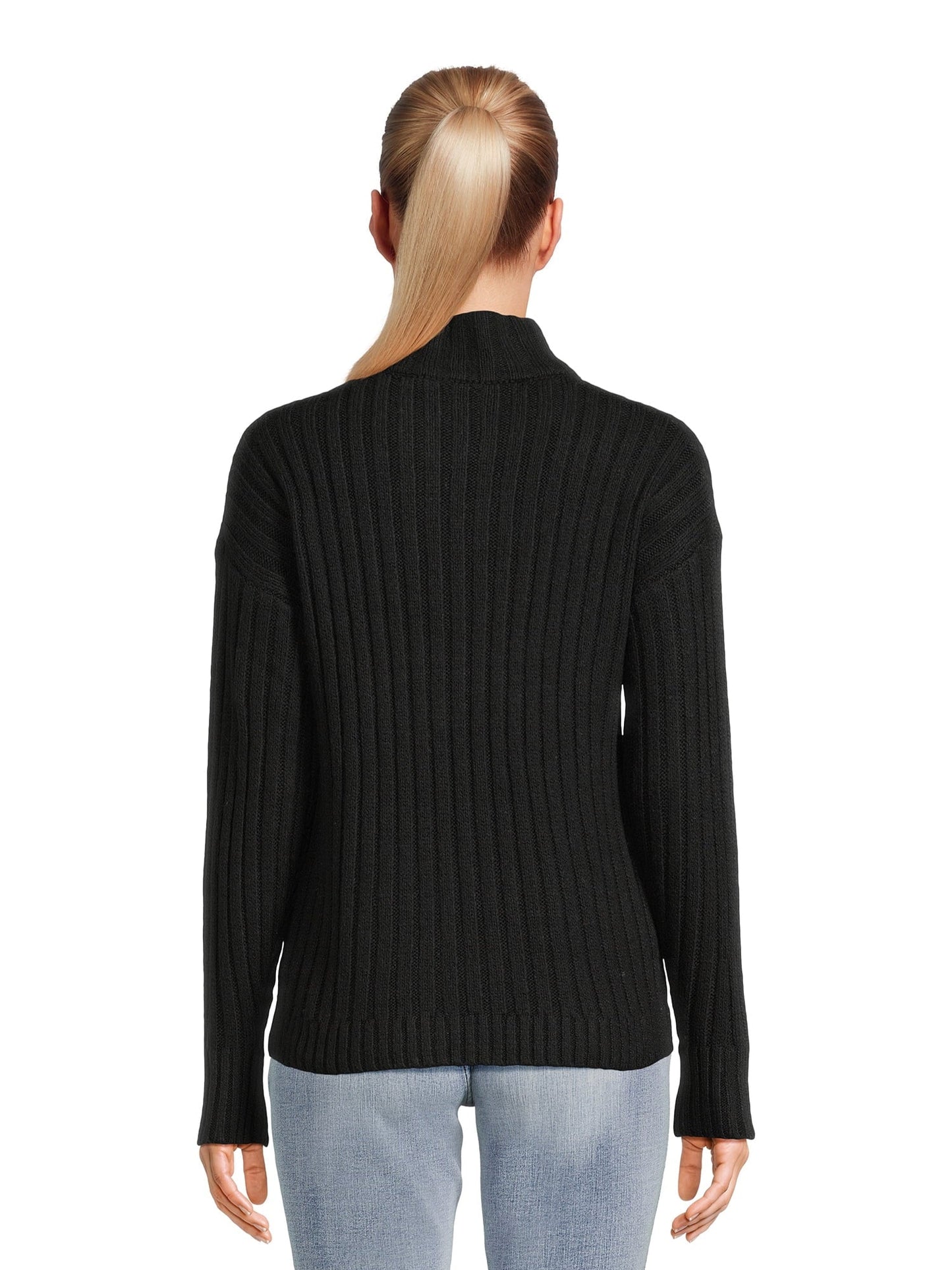 Time and Tru Women's Mock Neck Rib Knit Sweater, Midweight, Sizes XS-XXXL - image 3 of 5