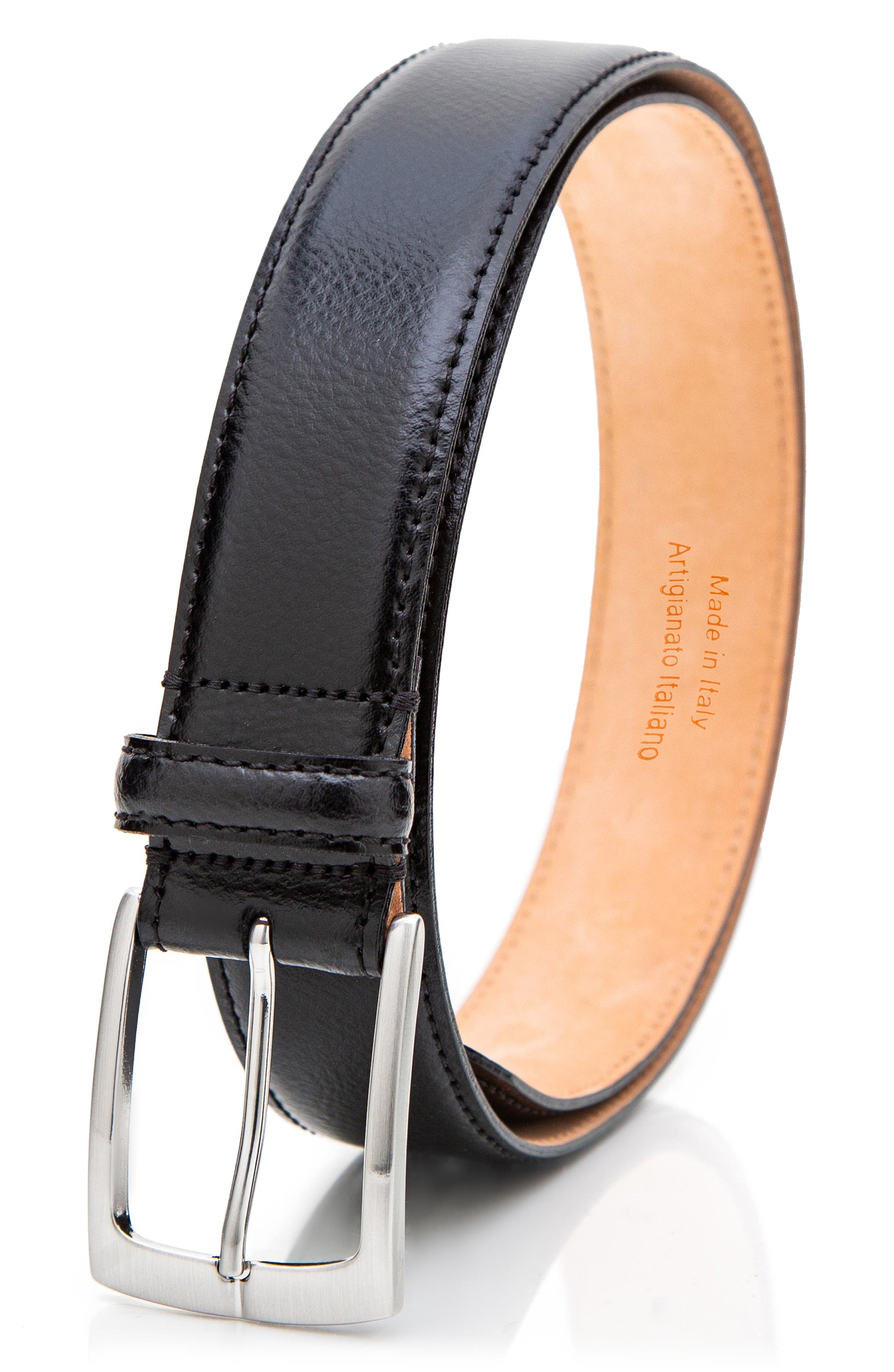 MADE IN ITALY Pebble Leather Belt, Main, color, BLACK