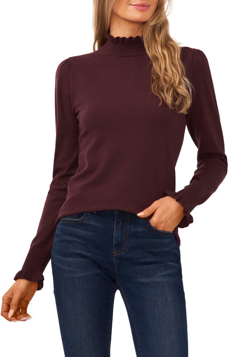 CeCe Ruffle Mock Neck Sweater