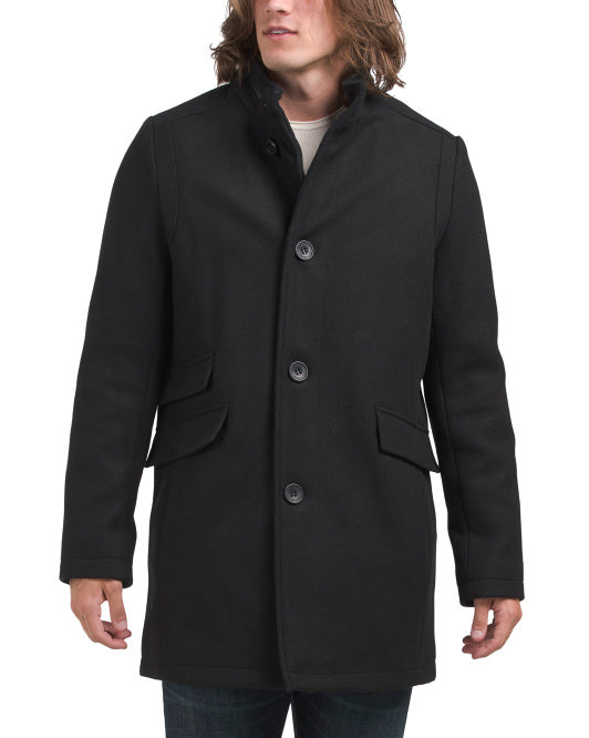 Water Resistant Stand Collar Wool Car Coat