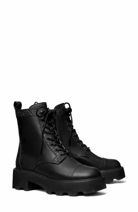 Double-T Croc Embossed Combat Boot (Women)