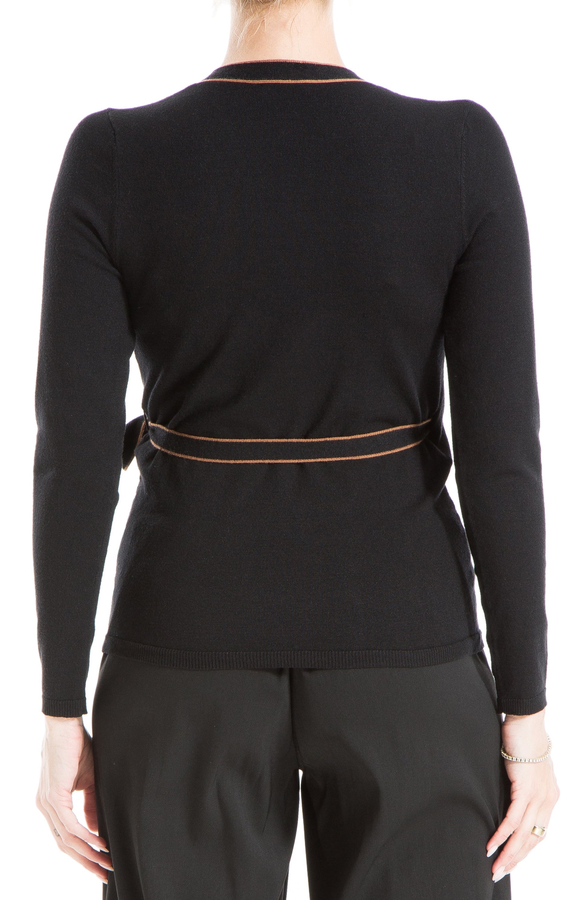 MAX STUDIO Tipped Wrap Sweater, Alternate, color, BLACK/ VICUNA