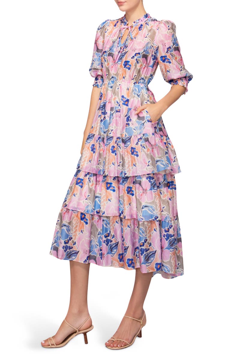 MELLODAY Printed Tiered Midi Dress