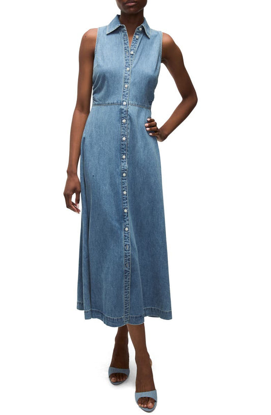 Veronica Beard Fuller Sleeveless Denim Midi Shirtdress