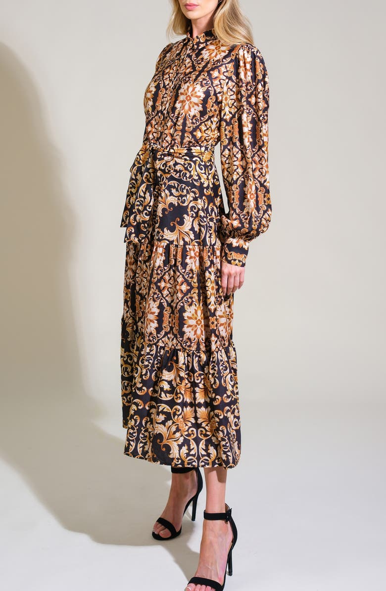 FLYING TOMATO Print Long Sleeve Tiered Midi Shirtdress