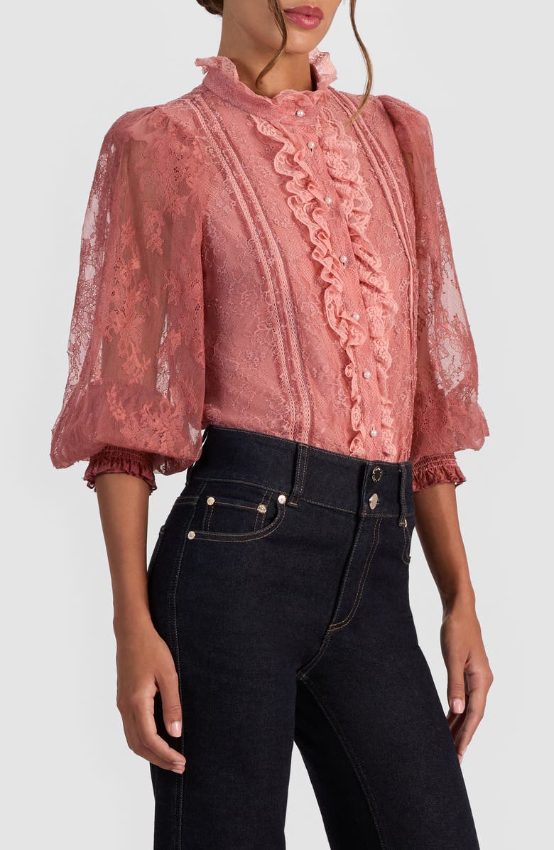 Alice + Olivia Eugenia Lace High Neck Button-Up Shirt