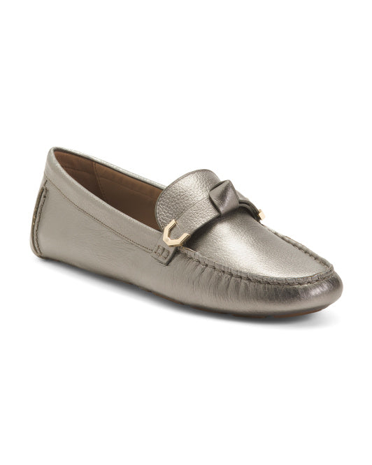 Evelyn Bow Leather Driver Loafers