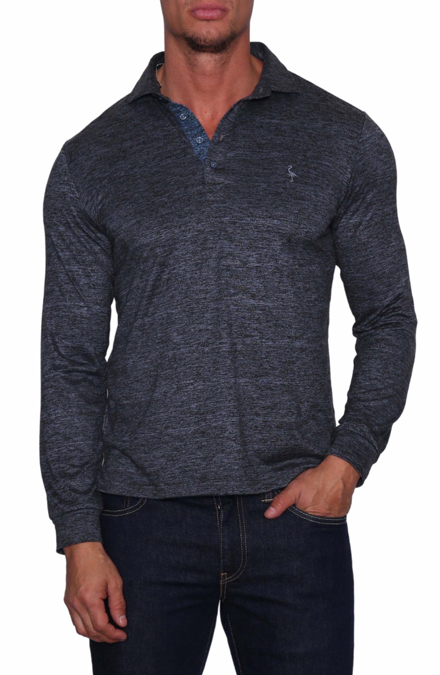 TAILORBYRD Melange Yarn Long Sleeve Polo, Main, color, CHARCOAL