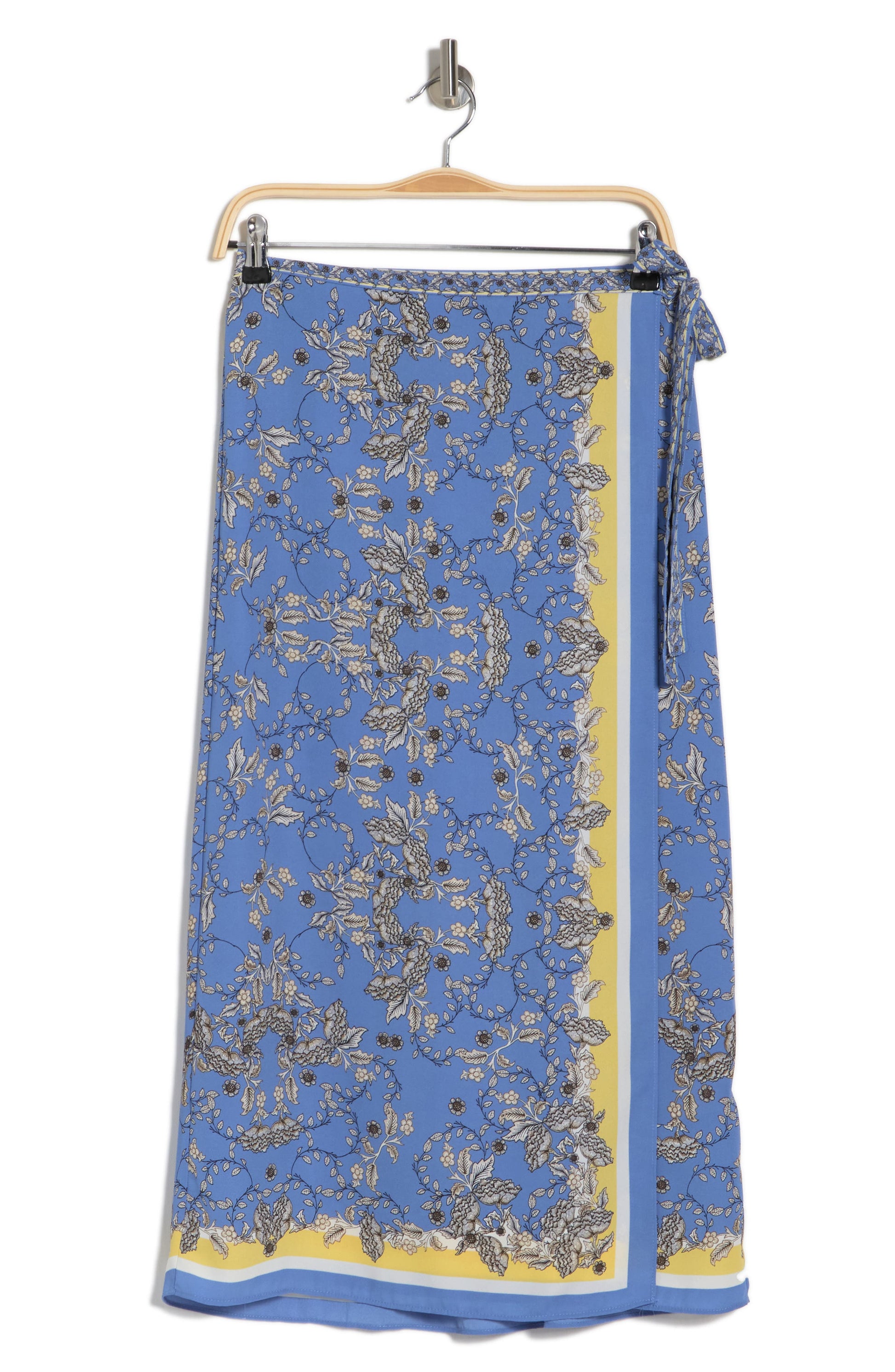 MAX STUDIO Floral Crepe Midi Wrap Skirt, Alternate, color, CHAMBRAY/ YELLOW PEONY