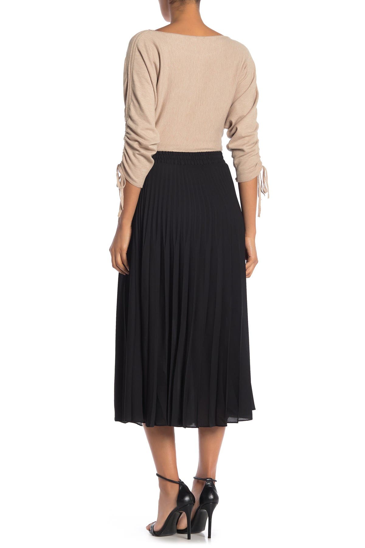 MAX STUDIO Pleated Midi Skirt, Alternate, color, BLACK