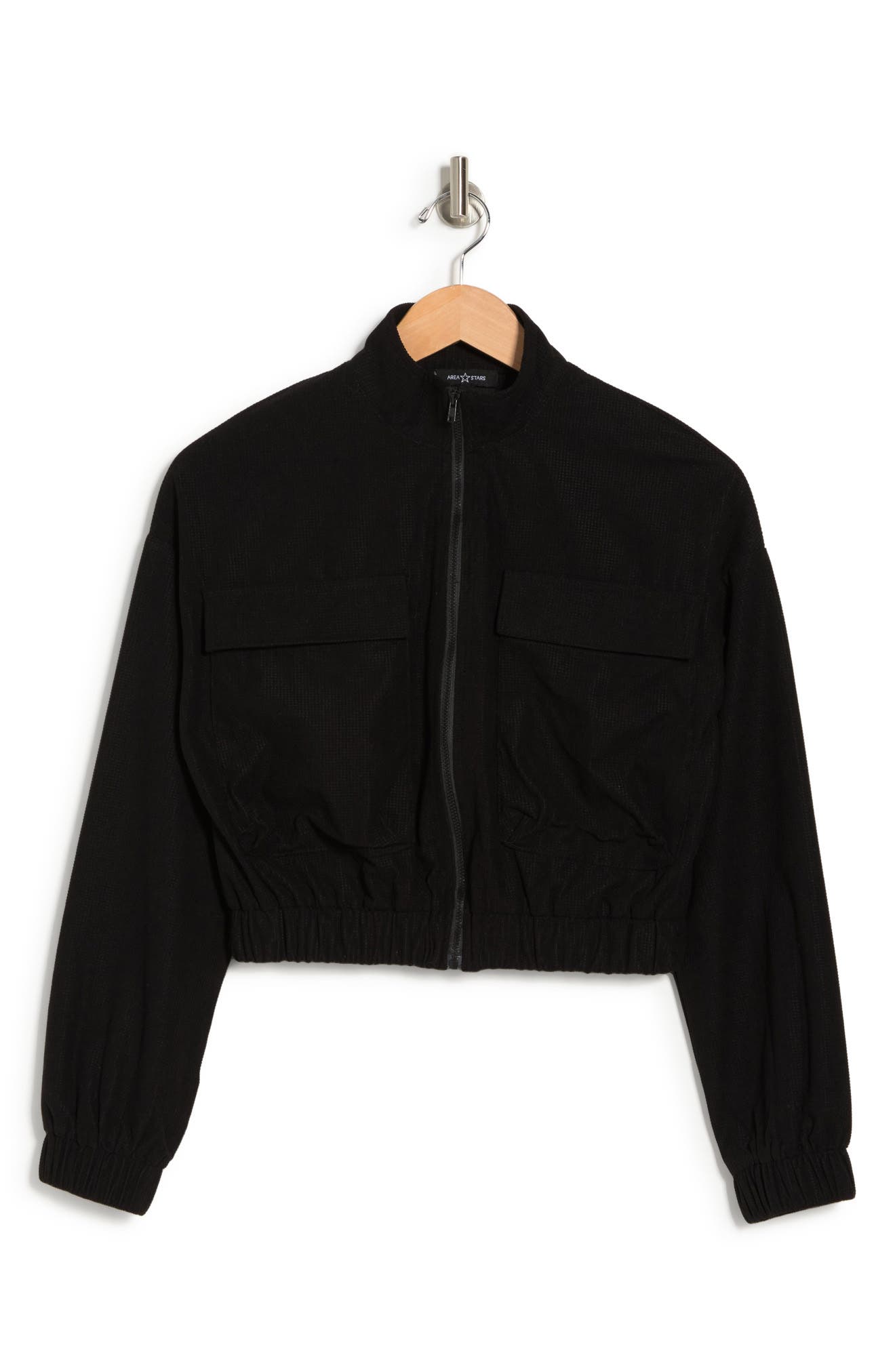 AREA STARS Waffle Knit Crop Jacket, Alternate, color, BLACK