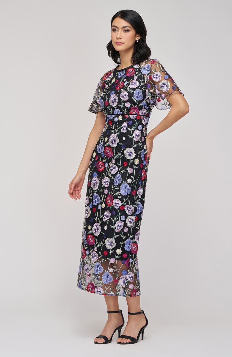 JS Collections Embroidered Floral Mesh Cocktail Dress