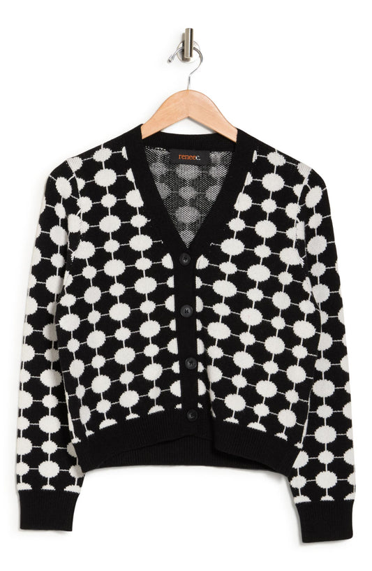 Renee C Dot Button Front Crop Cardigan, Alternate, color, Black