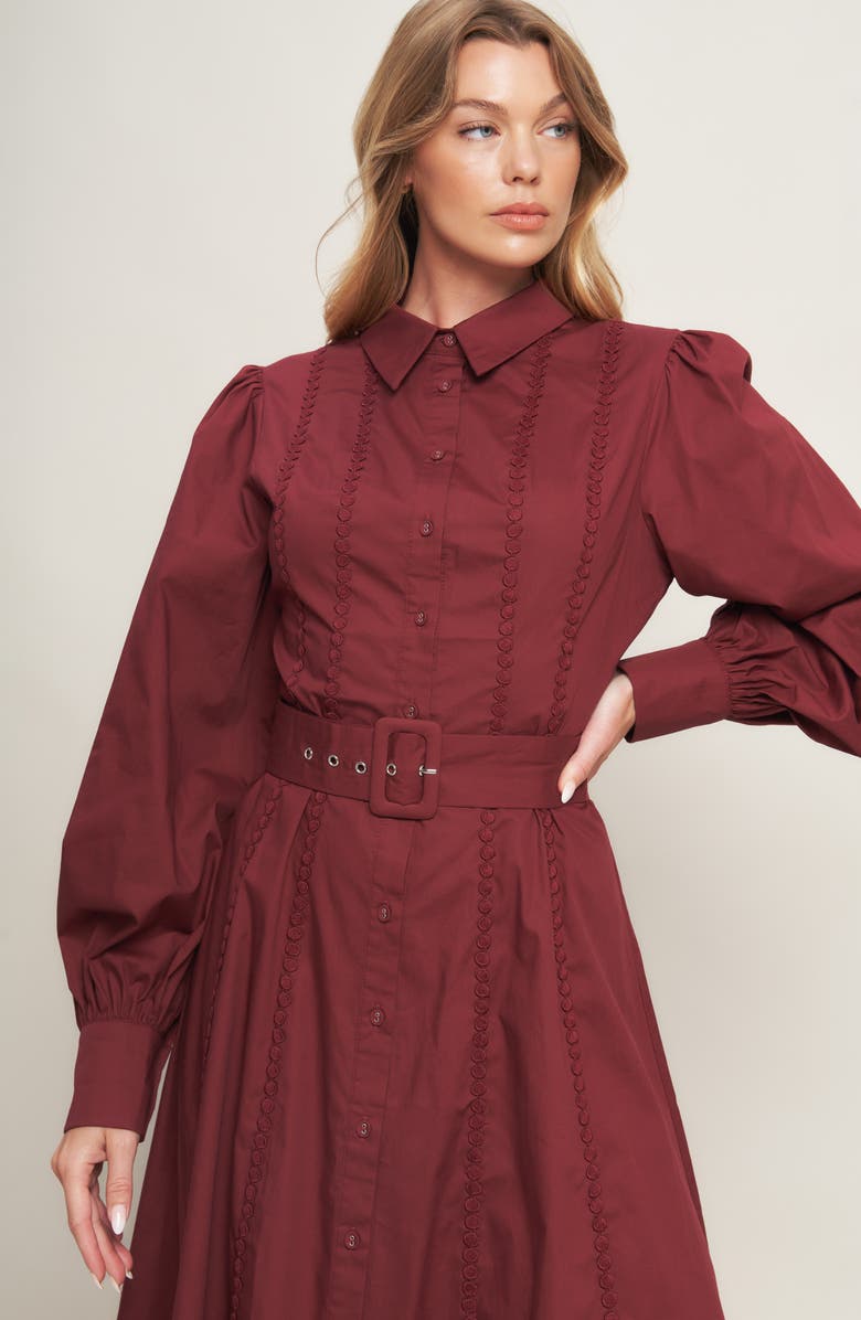 FLYING TOMATO Long Sleeve Solid Midi Shirtdress