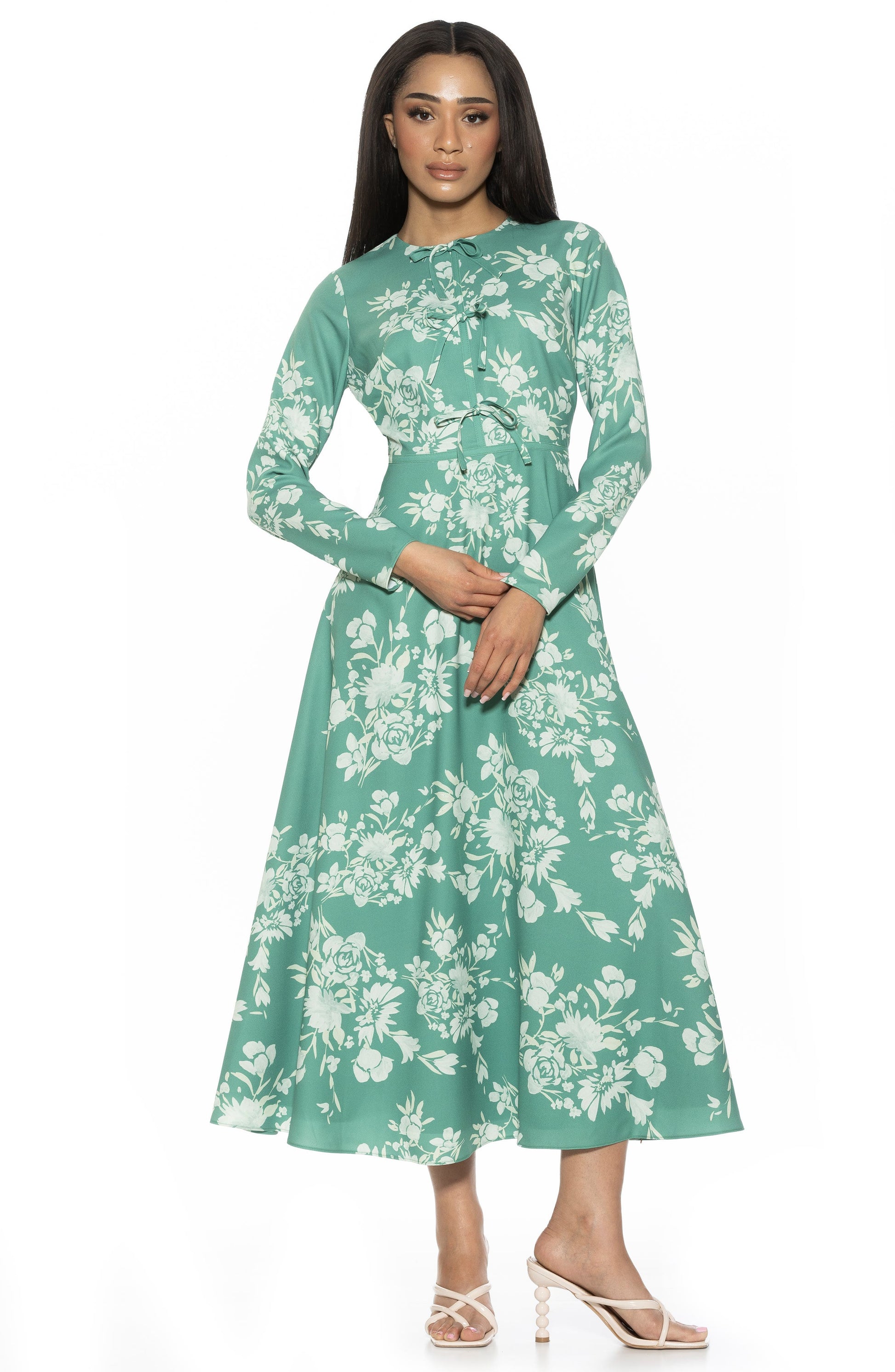 Alexia Admor Ophelia Long Sleeve Midi Dress, Alternate, color, Green Floral