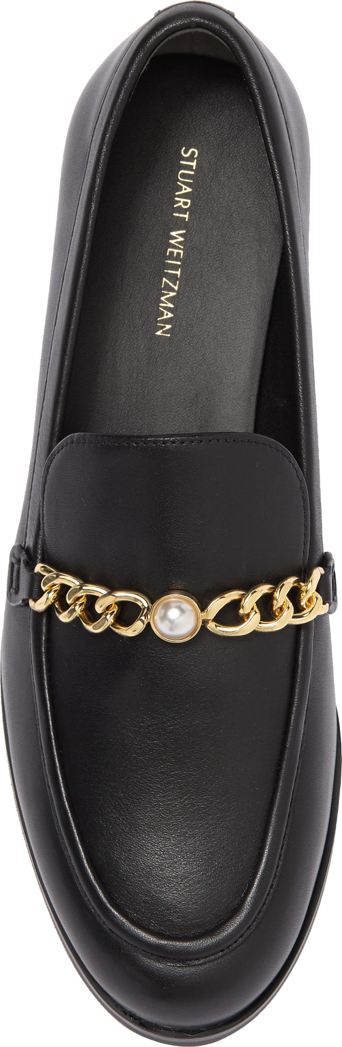 Stuart Weitzman Owen Pearl Chain Loafer, Alternate, color, Black