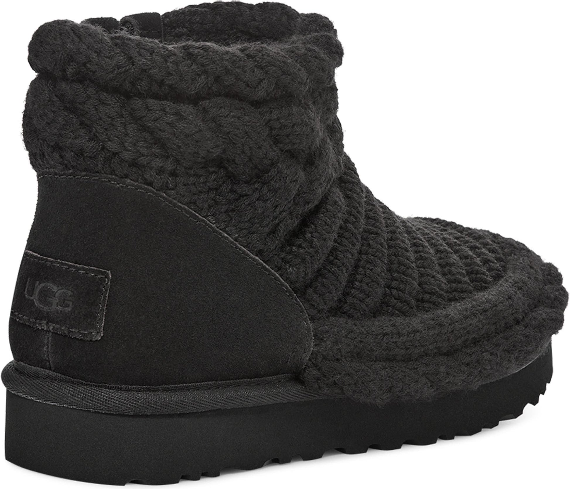 UGG<sup>®</sup> Classic Mini UGGplush<sup>™</sup> Chunky Knit Bootie, Alternate, color, BLACK