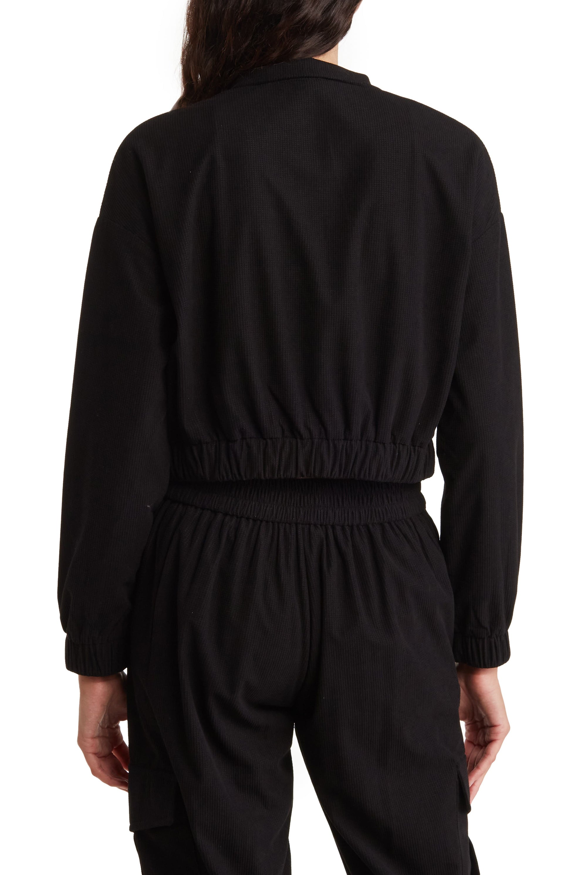 AREA STARS Waffle Knit Crop Jacket, Alternate, color, BLACK