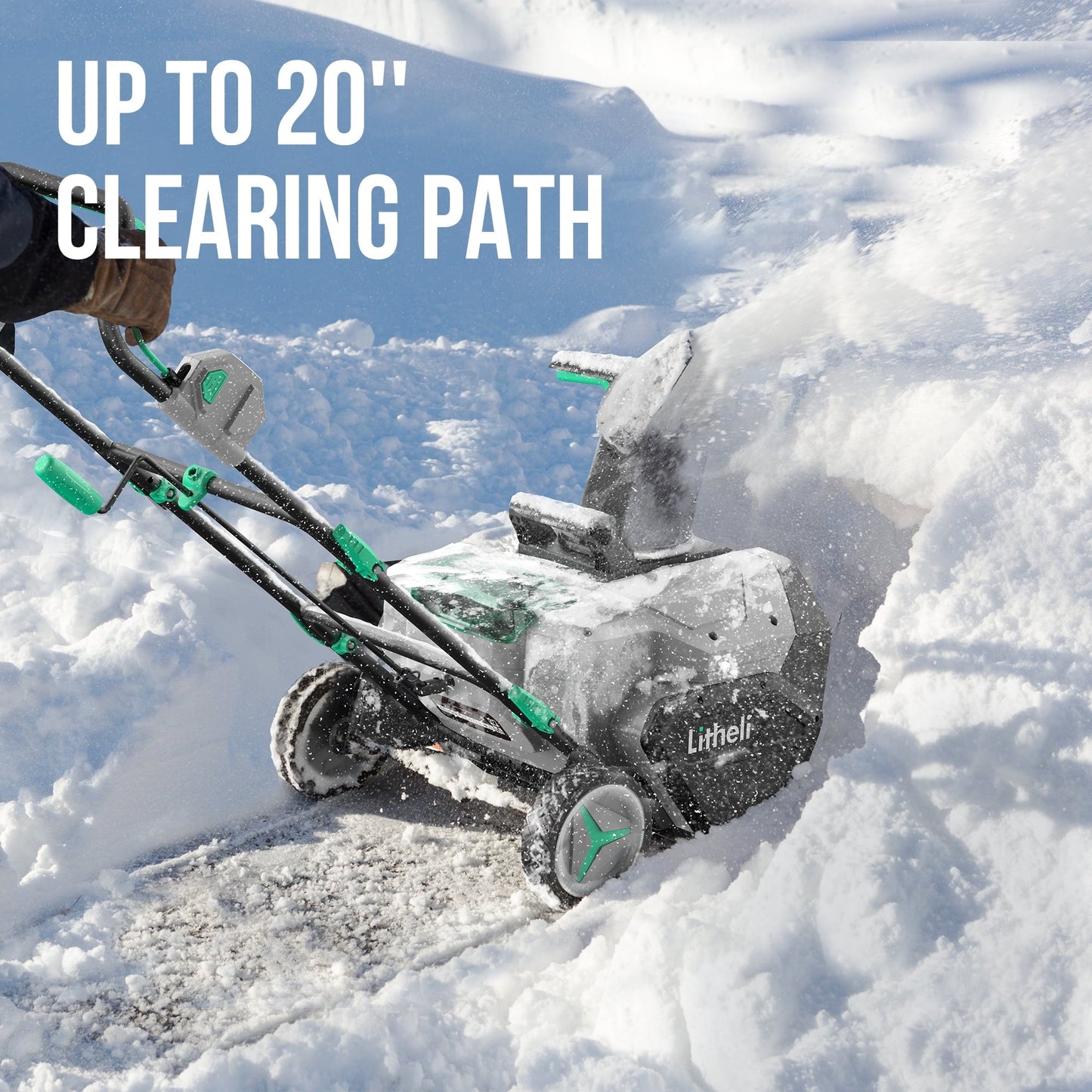 thumbnail image 3 of Litheli Cordless Snow Blower, 2x20V (40V) 20 Inch Snow Thrower with Brushless Motor Electric Snow Remove Machine, 2 x4.0 Ah Batteries & Charger, Single-Stage, 3 of 9