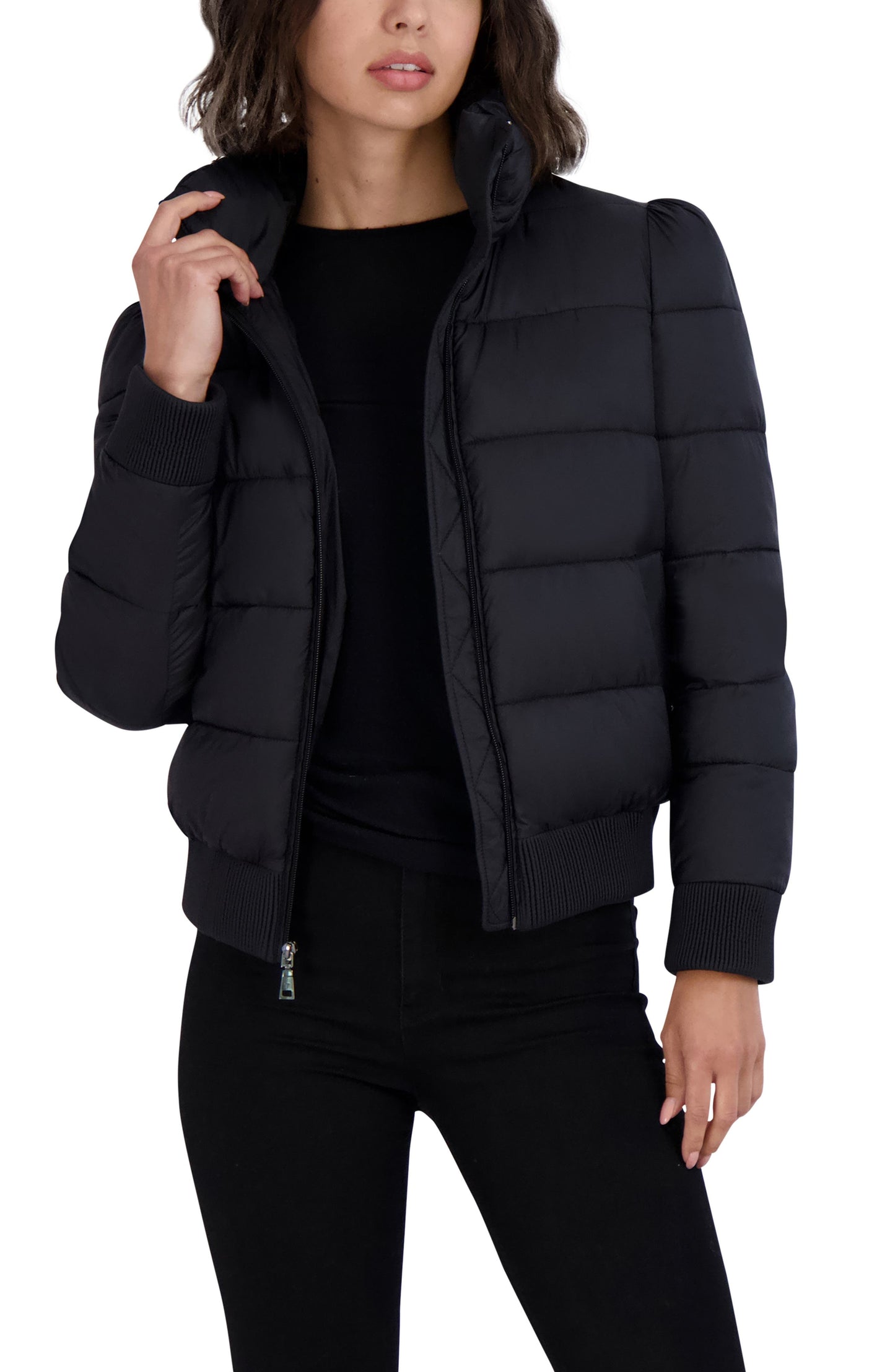 Tahari Cole Hooded Puffer Jacket, Alternate, color, BLACK