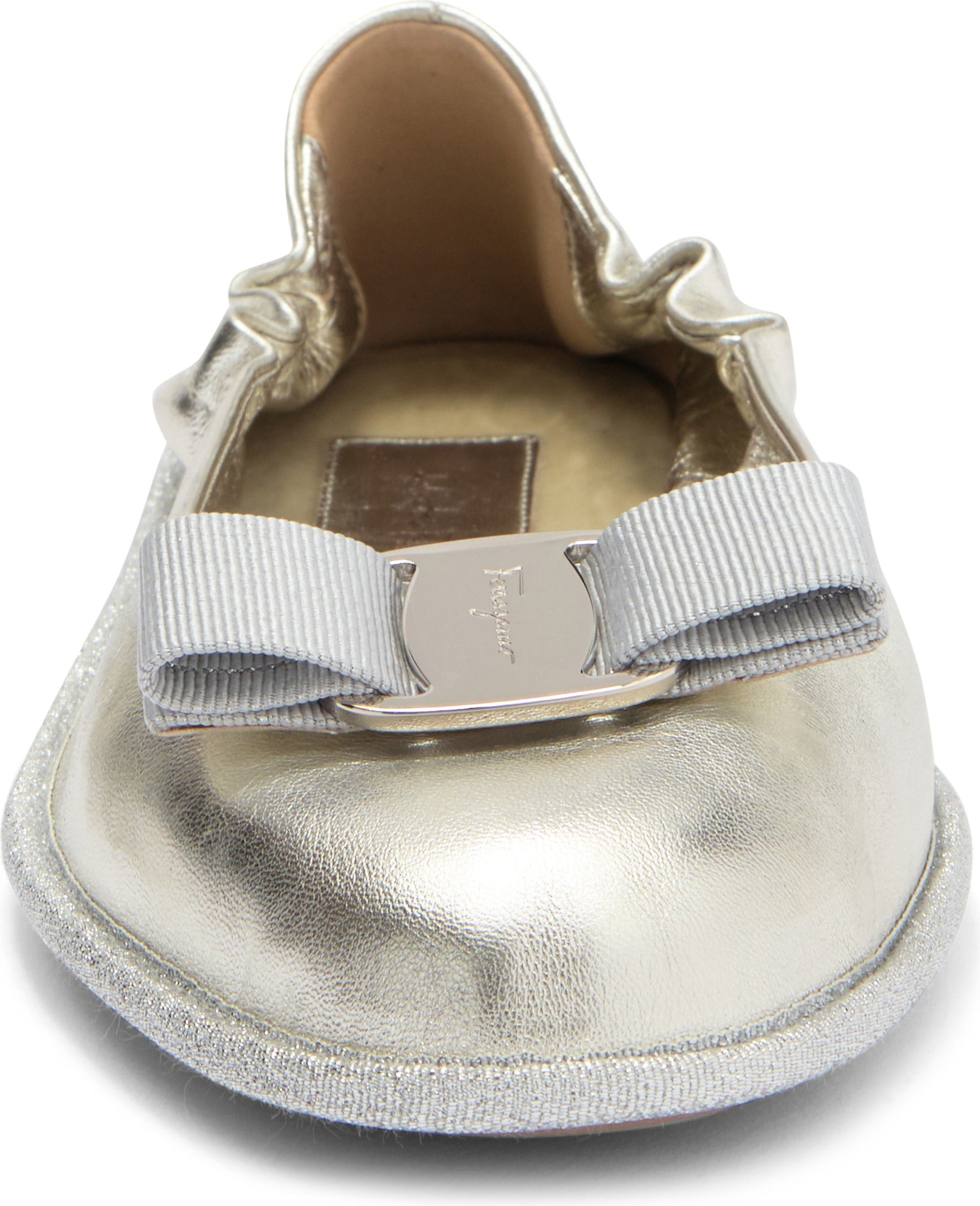 FERRAGAMO Varina Grosgrain Bow Flat, Alternate, color, Silver