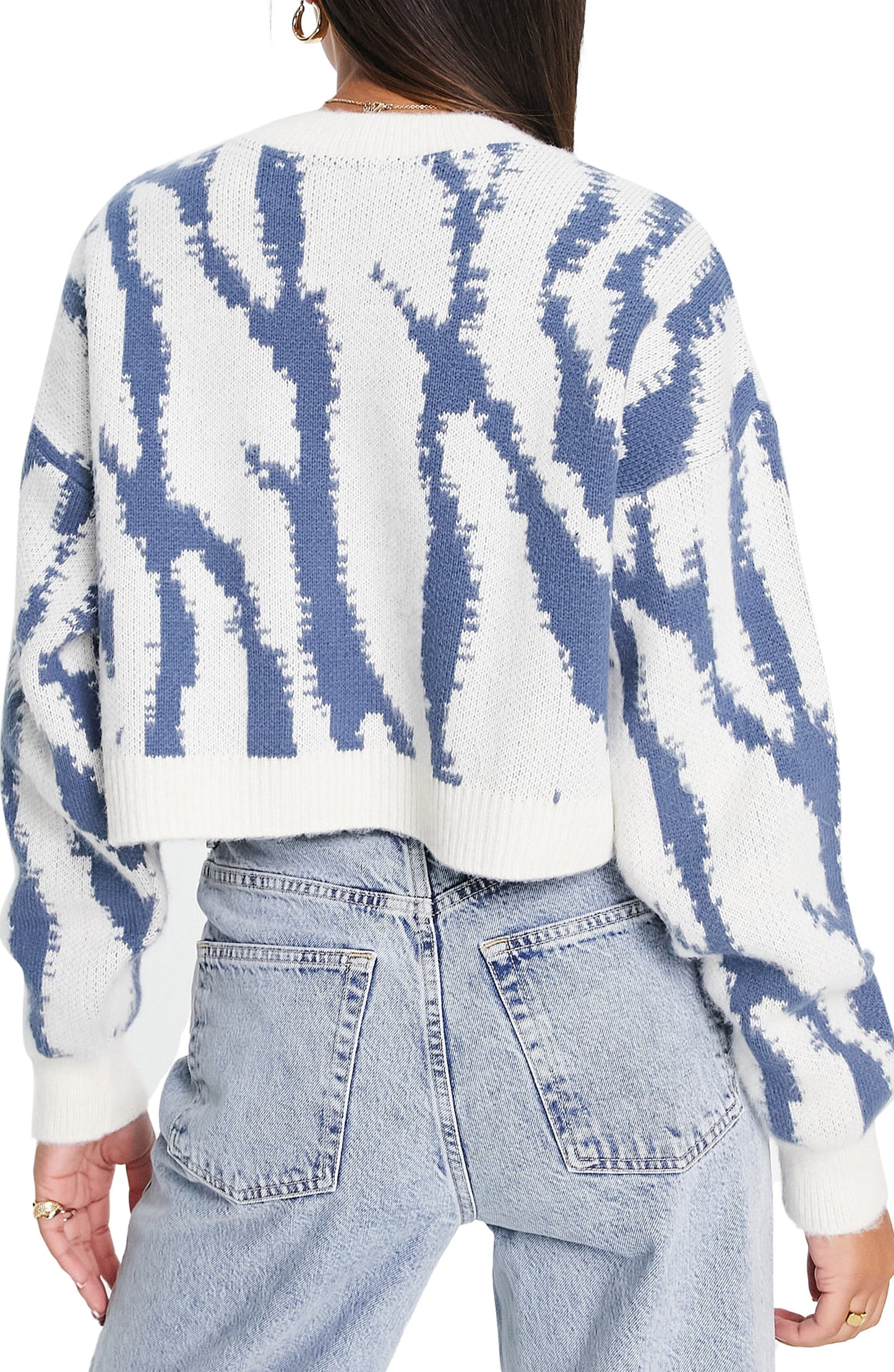 Topshop Abstract Crop Sweater, Alternate, color, MID BLUE