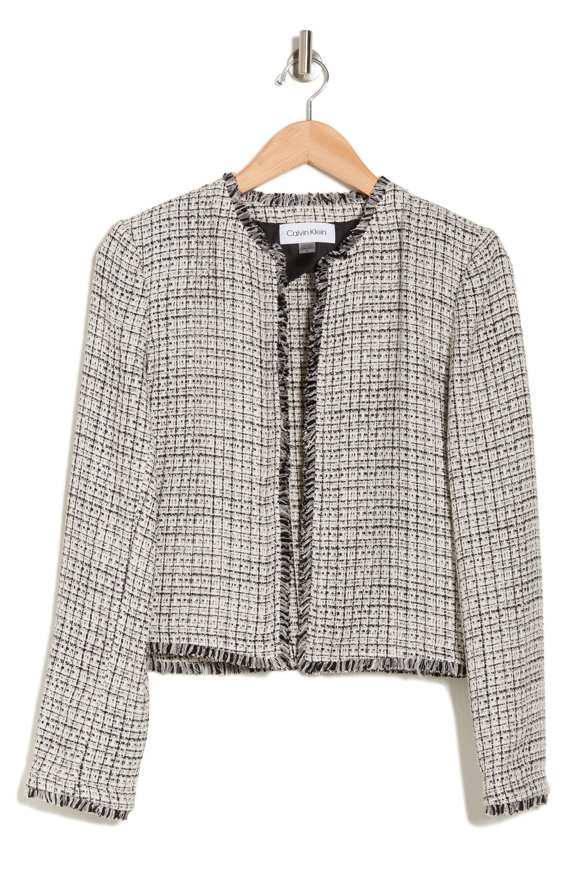 Calvin Klein Open Front Tweed Jacket, Alternate, color, BLACK MULTI