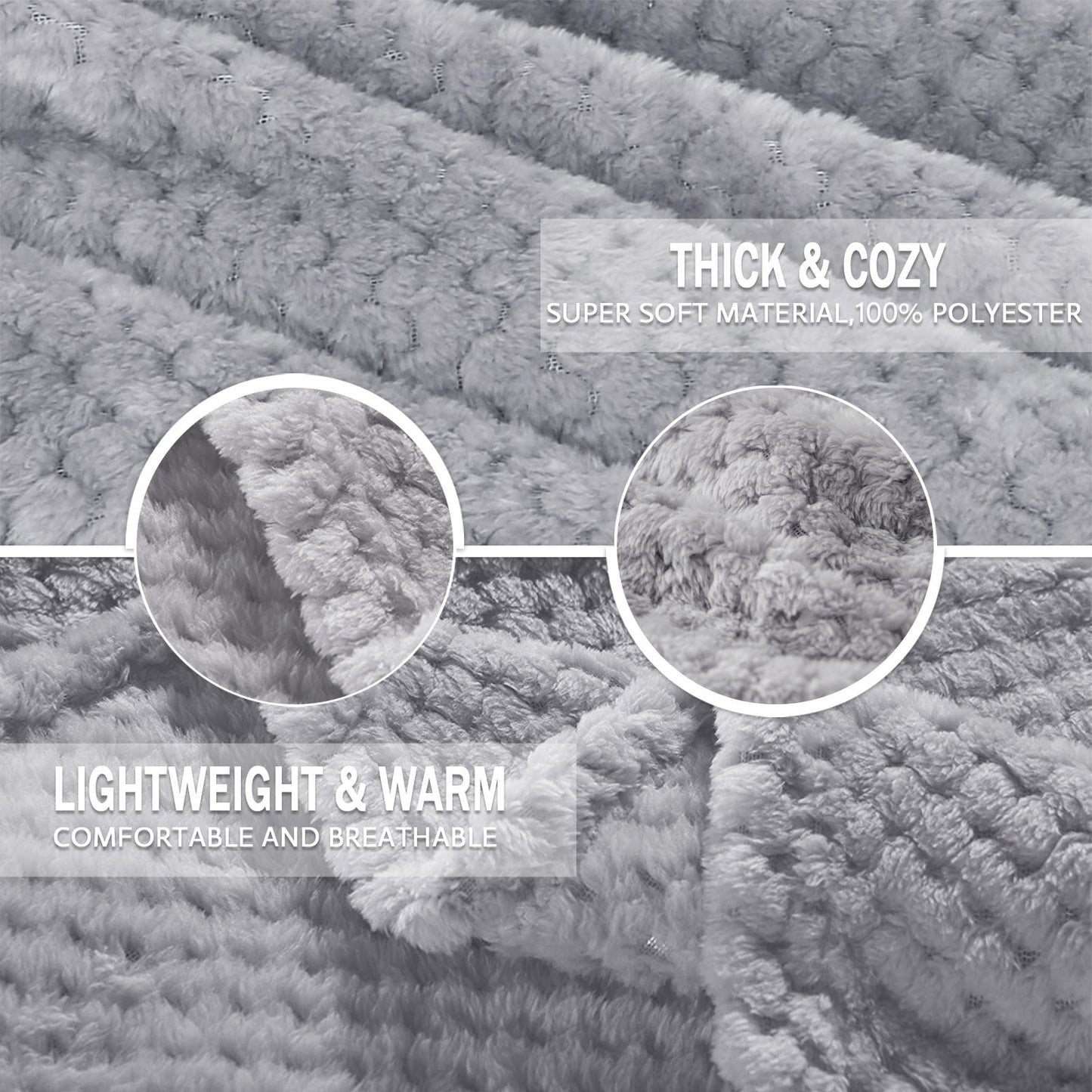 thumbnail image 6 of Exclusivo Mezcla Waffle Textured Extra Large Fleece Blanket, Super Soft and Warm Throw Blanket for Couch, Sofa and Bed (Light Grey, 50"x70")-Cozy, Fuzzy and Lightweight, 6 of 9