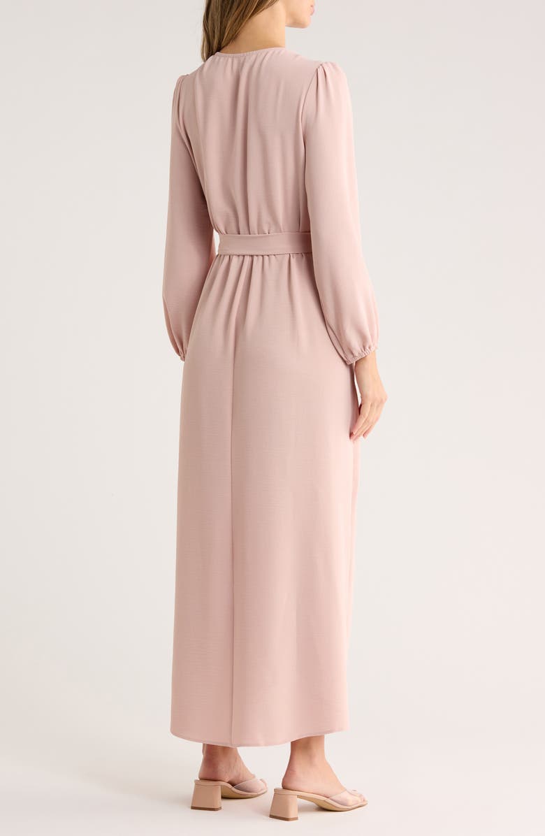 Connected Apparel Faux Wrap Long Sleeve Maxi Dress