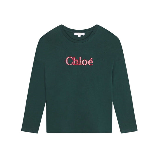 Walmart Chloe Girls Logo-Embroidered Long-Sleeved Cotton T-Shirt, Size 4Y