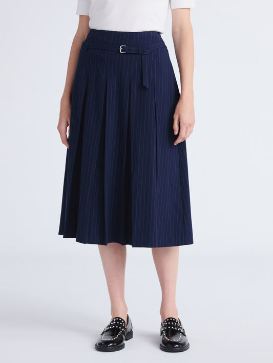 Walmart Free Assembly Women's Belted Pleated Pinstripe Midi Skirt, Sizes 0-16