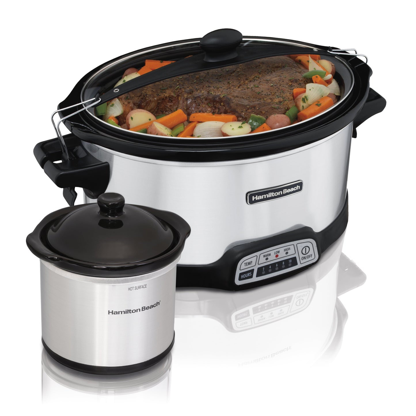 thumbnail image 1 of Hamilton Beach Programmable Slow Cooker with Party Dipper, 7 Quart Capacity, Stainless Steel, 1 of 8