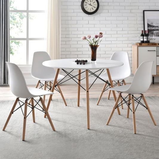 Walmart Mainstays Mid-Century Modern Dining Chair, Set of 4, White and Beech Color for Indoor