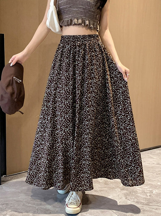 TIGENA Vintage Floral Print Chiffon Maxi Skirt for Women 2023 Spring Summer Aesthetic Ankle-length High Waist Long Skirt Female