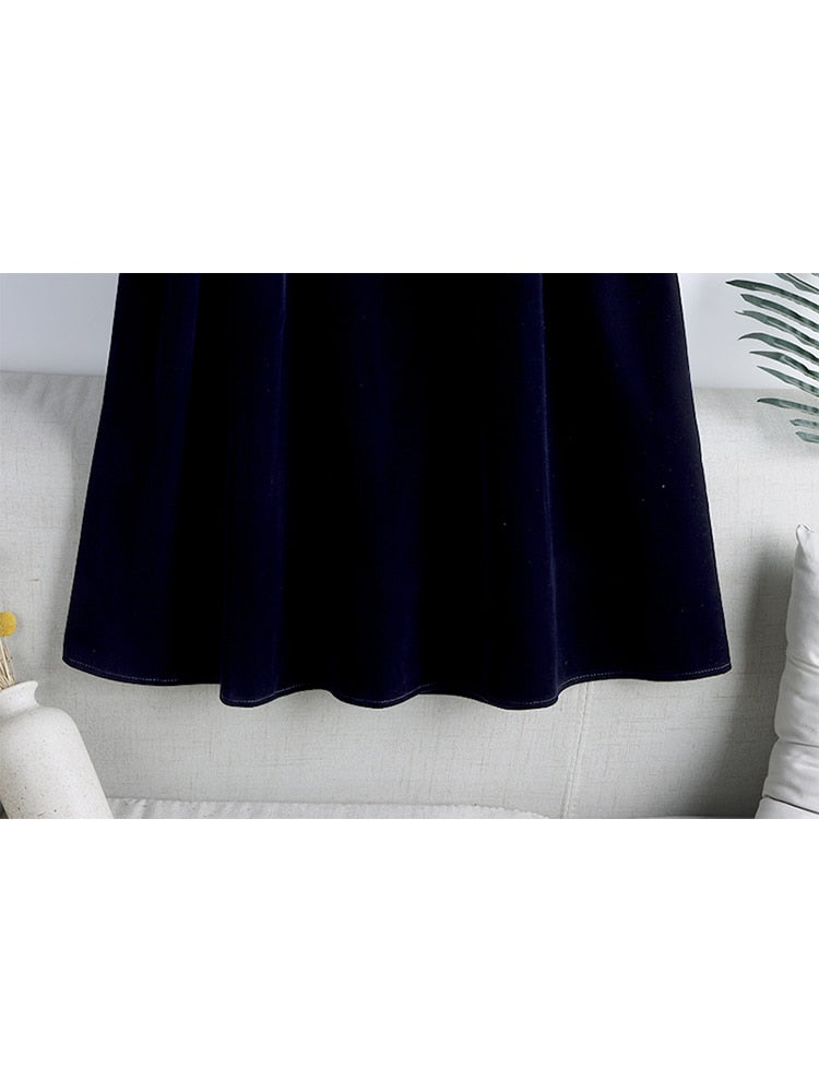 TIGENA Vintage Velvet Midi Long Skirt Women 2023 Spring Autumn Elegant All-match Solid A Line High Waist Mid-length Skirt Female