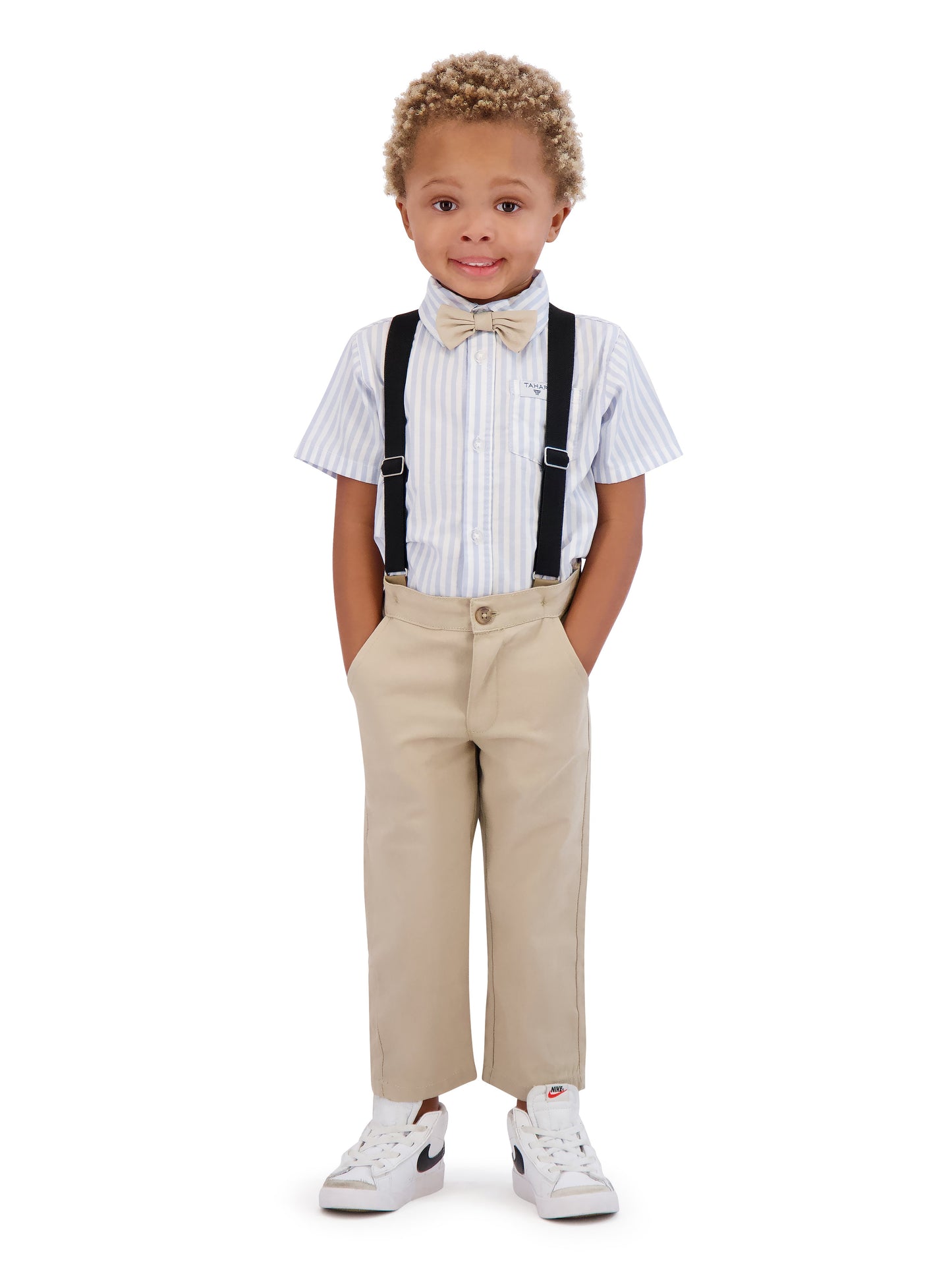 Walmart Tahari Toddler Boy Blue Bow Tie & Suspender Pant Set, Size 2T-4T