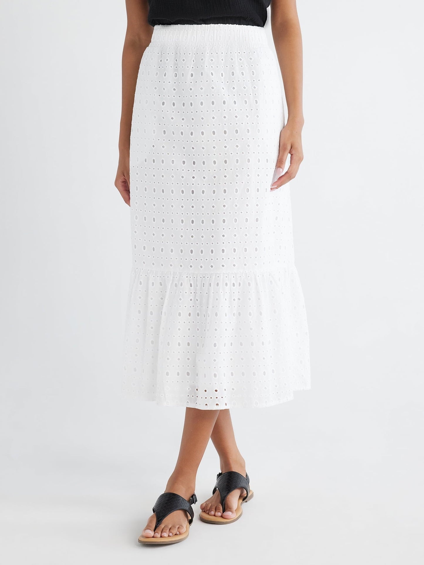 Time and Tru Women's Cotton Eyelet Midi Skirt, Sizes XS-XXXL - image 1 of 6