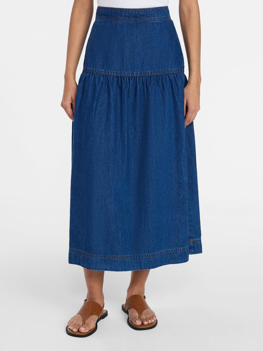 Walmart Time and Tru Women's Tiered Denim Midi Skirt, Sizes 0-20
