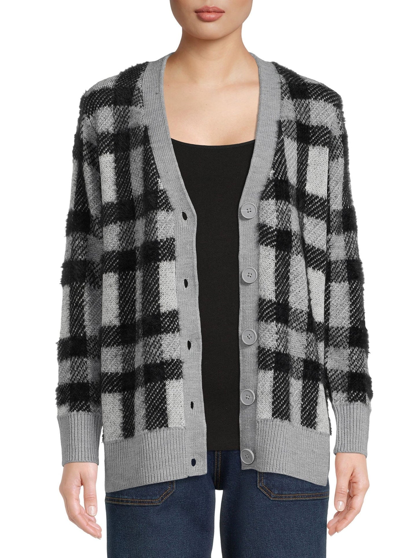 Time and Tru Women's Eyelash Patterned Cardigan - image 1 of 5